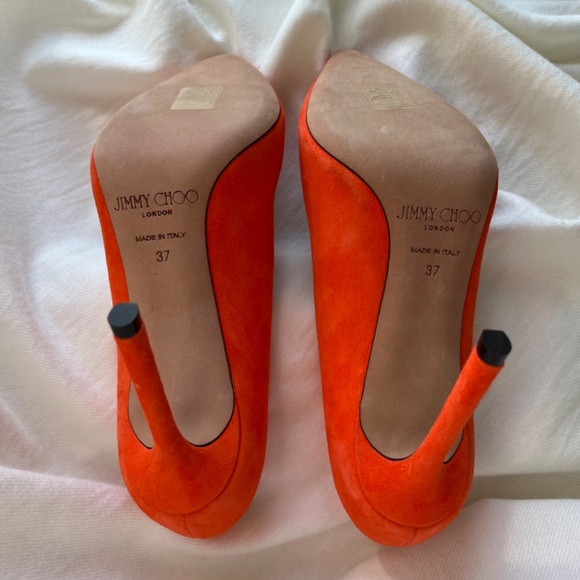 Jimmy Choo Orange Suede Pointed Toe, High Heel Pumps, Sz. 37/US 7, Made in Italy - Picture 5 of 6